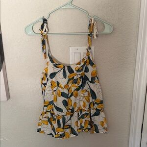 mine Cream Floral Tie-Strap Camisole with Yellow & Green Leaves